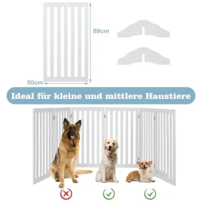 Grilă de blocare Câini 89cm Înalt 4 panouri Grilă de protecţie lemn pliabil alb (6 panouri)