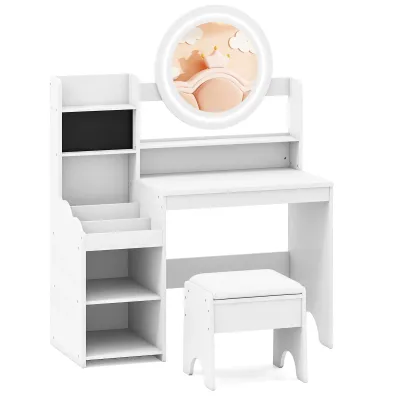 Masă de machiaj pentru copii cu oglindă & lumină Prințesă Joaca Masă cu inel de valabilitate Slits & Stool alb