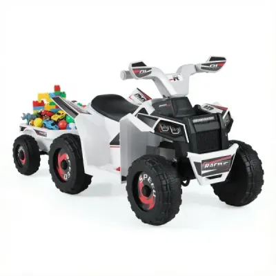 6V Copii ATV electric cu remorcă vehicul electric cu roți rezistente la uzură Alb