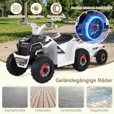 6V Copii ATV electric cu remorcă vehicul electric cu roți rezistente la uzură Alb