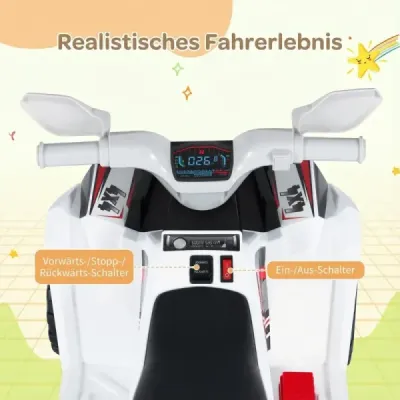 6V Copii ATV electric cu remorcă vehicul electric cu roți rezistente la uzură Alb