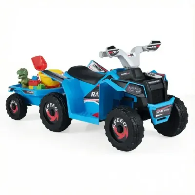 6V Copii ATV electric cu remorcă vehicul electric cu roți rezistente la uzură Blue