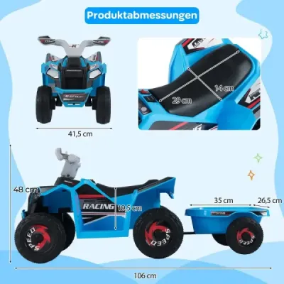6V Copii ATV electric cu remorcă vehicul electric cu roți rezistente la uzură Blue
