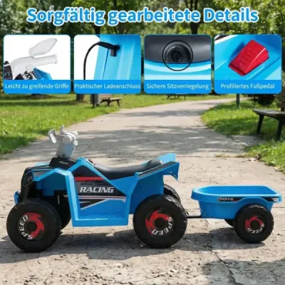 6V Copii ATV electric cu remorcă vehicul electric cu roți rezistente la uzură Blue
