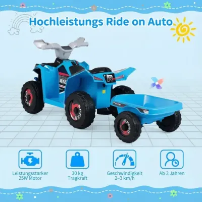 6V Copii ATV electric cu remorcă vehicul electric cu roți rezistente la uzură Blue
