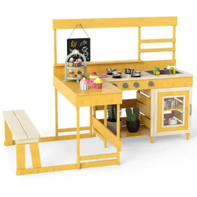 Matschkitchen cu masa de picnic pentru copii Playkitchen cu incorporat-in natura banca