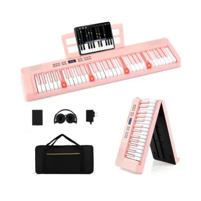 61 butoane Tastatură pian pliabil complet electronic tastatură cu funcția MIDI & Split Pink