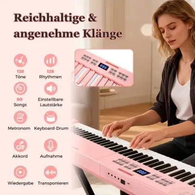 61 butoane Tastatură pian pliabil complet electronic tastatură cu funcția MIDI & Split Pink