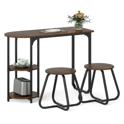 3 bucăţi. Set masa industriala dining cu masa de bucatarie din lemn si 2 scaune Set de bistro salvator Rustikal Brown