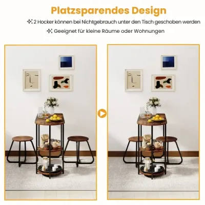 3 bucăţi. Set masa industriala dining cu masa de bucatarie din lemn si 2 scaune Set de bistro salvator Rustikal Brown