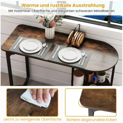 3 bucăţi. Set masa industriala dining cu masa de bucatarie din lemn si 2 scaune Set de bistro salvator Rustikal Brown