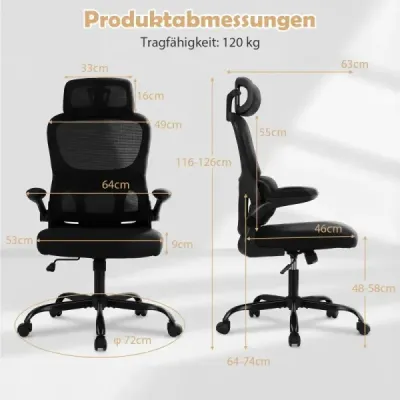 Scaun birou ergonomic cu scaun de birou lombar Tetieră reglabilă Negru