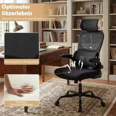 Scaun birou ergonomic cu scaun de birou lombar Tetieră reglabilă Negru