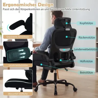 Scaun birou ergonomic cu scaun de birou lombar Tetieră reglabilă Negru