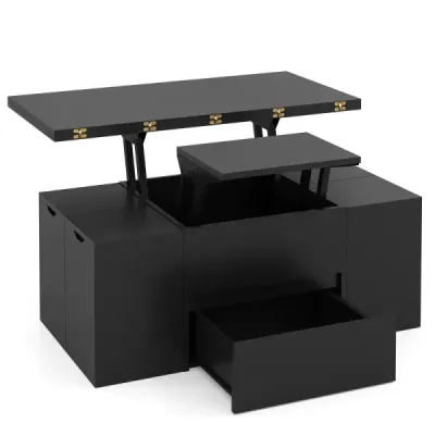 Masuta de cafea pliabila cu 4 scule de stocare 3 in-1 masa camera de zi Foldable Black