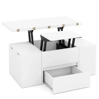 Masuta mare de cafea pliabila cu 4 scule de depozitare 3 in-1 camera de zi masa pliere alb