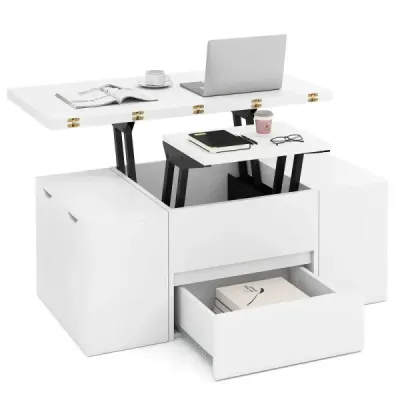 Masuta mare de cafea pliabila cu 4 scule de depozitare 3 in-1 camera de zi masa pliere alb