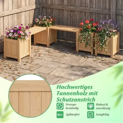 Banc din lemn masiv cu 2 cutii de plante laterale cutie de flori cu bancheta din gradina