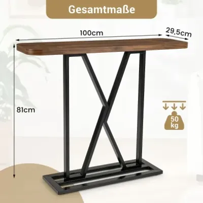 Masa de consola 100 cm masa de intrare dreptunghiulara cu cadru metalic geometric Rustic Brown