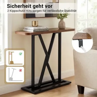Masa de consola 100 cm masa de intrare dreptunghiulara cu cadru metalic geometric Rustic Brown