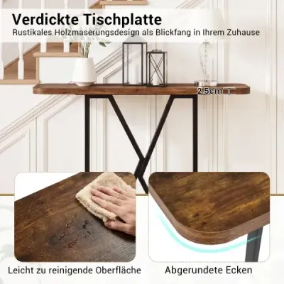 Masa de consola 100 cm masa de intrare dreptunghiulara cu cadru metalic geometric Rustic Brown