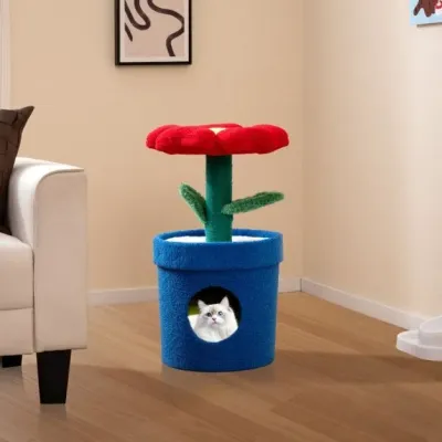 Arbore de pisică dulce cu Cave Cat Kitten Tower cu punct de flori căptușit roșu