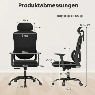 Scaun birou ergonomic cu tetieră reglabilă & scaun birou Lendrest Negru