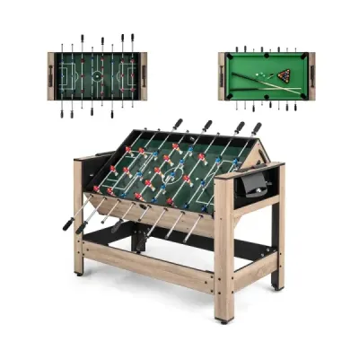 2 în 1 tabel turnable 124 cm Masa Kicker & biliard setat pentru adolescenți Brown