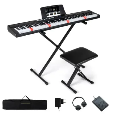 88 taste E-Pian cu suport reglabil & Stool & Sustain-Pedal Keyboard Negru