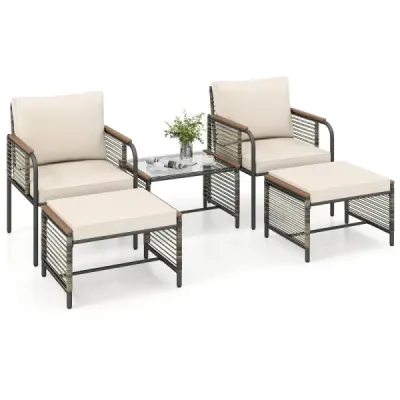 Set de mobilier de grădină Rattan inclusiv. 2 scaune cu pernă & scaun & set de grădină de masă