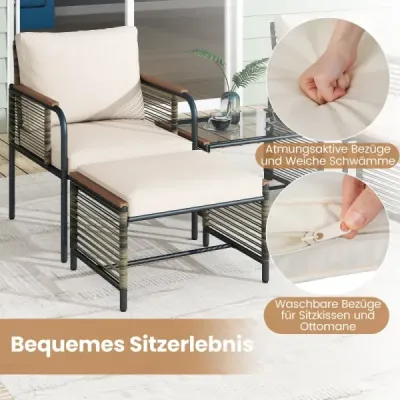 Set de mobilier de grădină Rattan inclusiv. 2 scaune cu pernă & scaun & set de grădină de masă