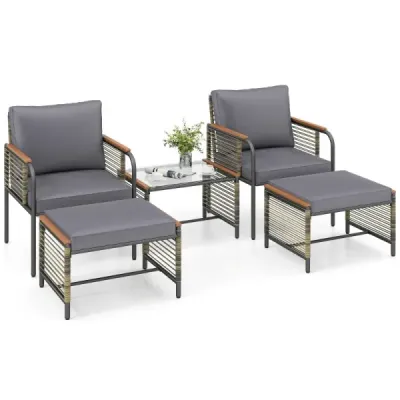 Set de mobilier de grădină Rattan inclusiv. 2 scaune cu pernă & scaun & set de grădină de masă