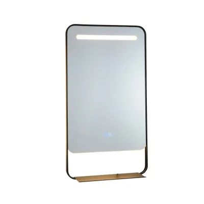 80 x 60 cm LED oglindă baie cu raft aluminiu cadru make-up oglindă de aur