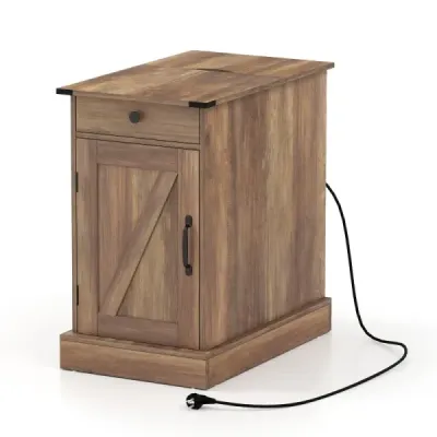Tablă laterală dulap cu stație de încărcare masa de noapte cu sertar masa pliere Rustic Brown