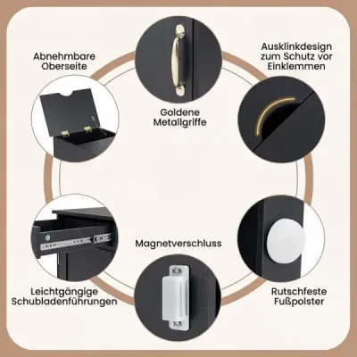 Masa de noapte cu masă laterală stație de încărcare cu sertar raft reglabil negru