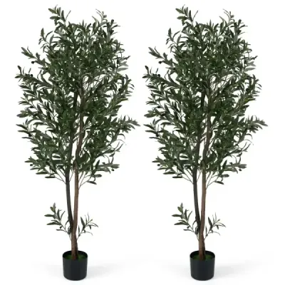2 seturi 1.8 m Plante verzi artificiale cu fructe și mușchi reali maslini artificiali