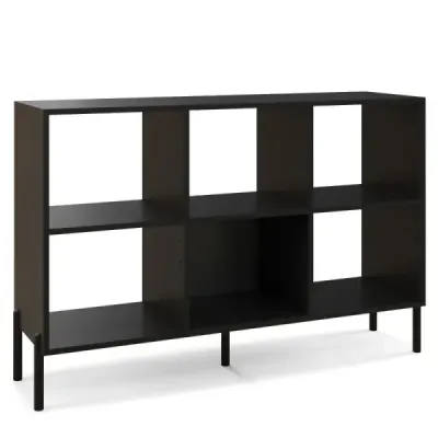 Lookcase cu 6 compartimente și picioare metalice crescute și rafturi reglabile Negru