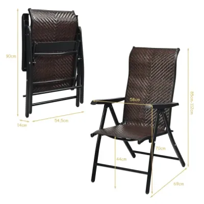 2 Rattan scaune pliante pentru terasa Scaune de camping portabile în aer liber Brown