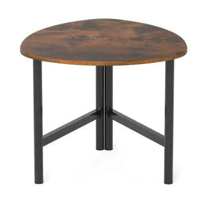 Masa de cafea triunghi cu picioare metalice Masa de cafea oval Masa industriala laterala Rustic maro