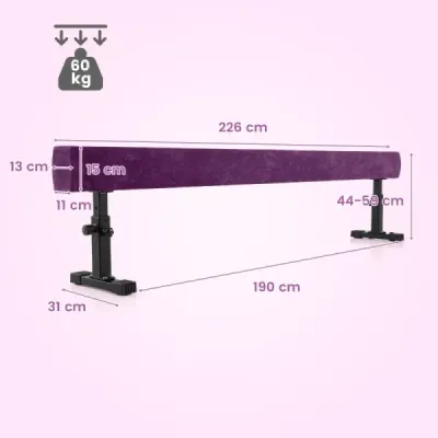 Grindă reglabilă suspendată 226 cm Grindă de gimnastică înaltă şi joasă cu 3 înălţimi violet
