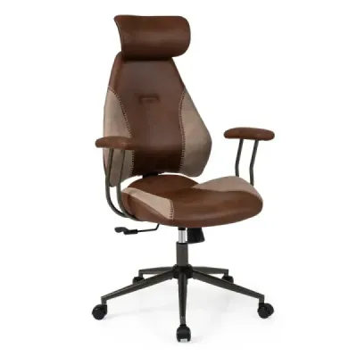 Scaun birou ergonomic Scaun birou Computer cu tetieră tesatura din piele maro