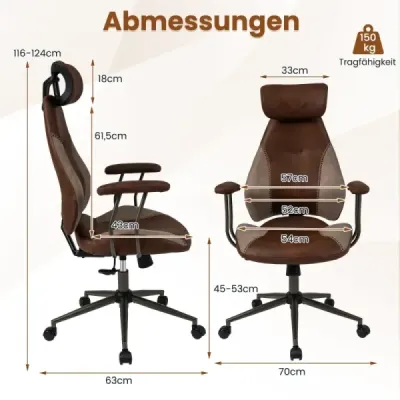 Scaun birou ergonomic Scaun birou Computer cu tetieră tesatura din piele maro