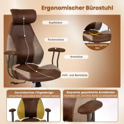 Scaun birou ergonomic Scaun birou Computer cu tetieră tesatura din piele maro