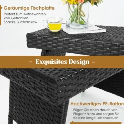 În aer liber pliabil Tabel lateral Polyrattan Garden Tabel rezistent la vreme Masa de cafea Balcon negru