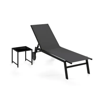 Sun lounger cu role si canapea de gradina laterala cu backrest gri reglabil