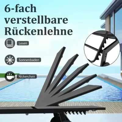 Sun lounger cu role si canapea de gradina laterala cu backrest gri reglabil
