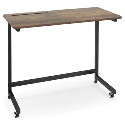 Masă laterală mobilă pentru laptop cu compartiment de stocare laptop în formă de C pentru canapea Rustic Brown