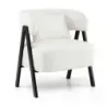 Citește fotoliu cu scaun artificial din lounge cu blană cu pernă lombară și picioare de metal moderne relaxa scaun Alb