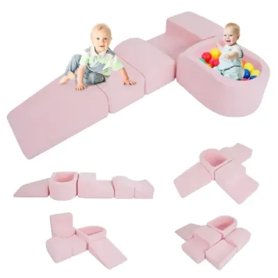 Blocuri din spumă de 5 piese pentru copii mici Blocuri de constructii moi cu bile & Sherpa acoperă interior roz