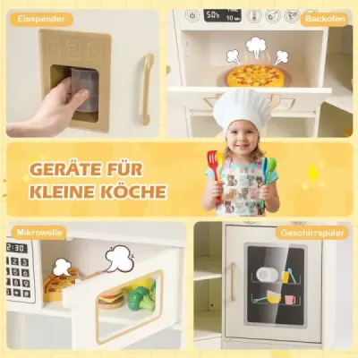 Copii bucatarie juca Melc cu dozator de gheață Stove Microwave Spălător de vase Bej